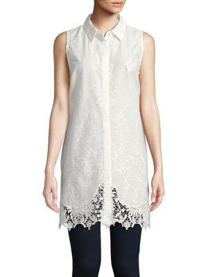 T Tahari Sabina Sleeveless Embroidered Shirt