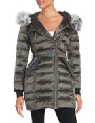 French Connection Faux Fur-trimmed Belted Puffer Jacket