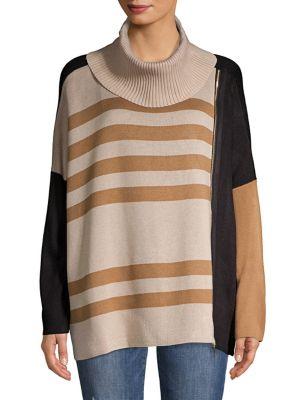 Ivanka Trump Colorblocked Asymmetrical Zip Turtleneck