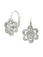 Betsey Johnson Silvertone Crystal Pave Flower Earrings