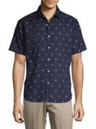 Black Brown Printed Short Sleeve Button-front Shirt