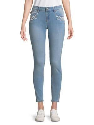 Karl Lagerfeld Paris Faux Pearl Embellished Skinny Jeans