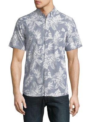 Black Brown Tropical Short-sleeve Button Down Shirt