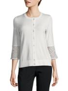 Imnyc Isaac Mizrahi Crewneck Three-quarter Sleeve Lace Mix Cardigan