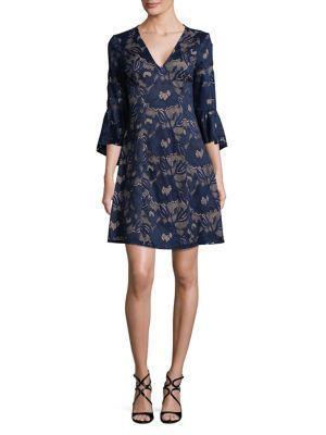Adrianna Papell Floral Lace Ruffle-sleeve Dress