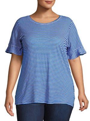 Michael Michael Kors Plus Striped Ruffle Sleeve Top