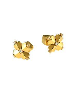 Kate Spade New York Crystal And 12k Yellow Goldplated Spade Flower Double Stud Earrings