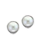 Effy 1mm White Mabe Pearl, Diamond & Sterling Silver Pierced Earrings