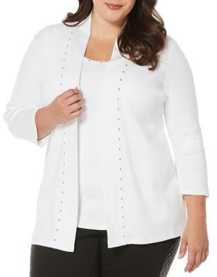 Rafaella Plus Plus Stud-trim Open-front Cardigan