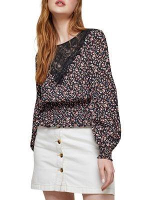 Miss Selfridge Lace-trimmed Floral Top
