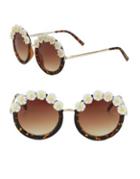 Circus By Sam Edelman 57mm Floral-accented Round Sunglasses