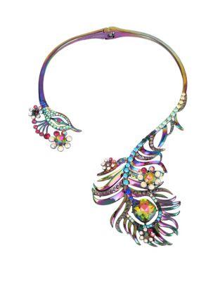 Betsey Johnson Critters Crystal Peacock Hinge Statement Collar Necklace