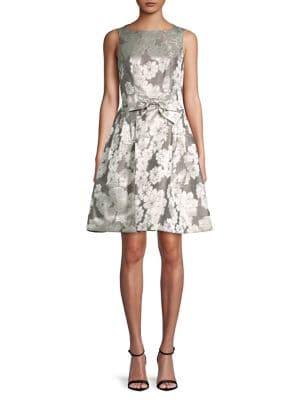 Tahari Arthur S. Levine Metallic Floral Stripe Fit-&-flare Dress