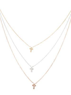Lord & Taylor Cubic Zirconia And Sterling Silver Layered Cross Necklace