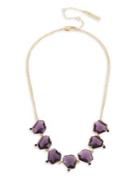 H Halston Goldtone And Geometric Amethyst Stone Frontal Necklace