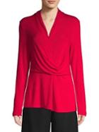 H Halston Draped-front Long-sleeve Top
