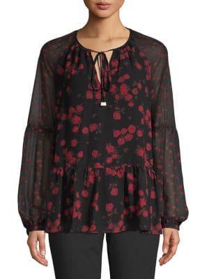 Michael Michael Kors Petite Floral Tie-front Top