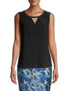 Kasper Sleeveless Pleated Keyhole Top