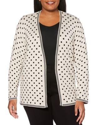 Rafaella Plus Polka Dot Open-front Cardigan