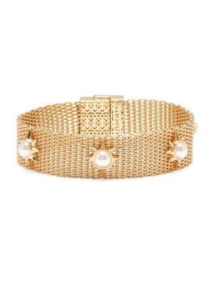 Sole Society Goldtone & Faux Pearl Mesh Bracelet