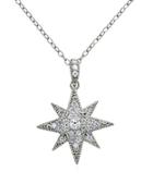 Lord & Taylor Sterling Silver And Cubic Zirconia Starburst Pendant Necklace