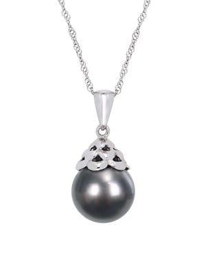 Sonatina 14k White Gold & 9.5-10mm Black Round Tahitian Pearl Necklace