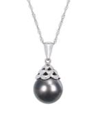 Sonatina 14k White Gold & 9.5-10mm Black Round Tahitian Pearl Necklace