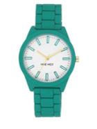 Nine West White Dial Analog Teal Rubber Bracelet Watch