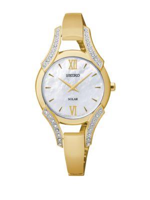 Seiko Modern Jewelry Solar Yellow Goldtone-finished Stainless Steel Bracelet Watch