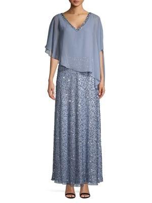 J Kara Embellished Asymmetrical Gown