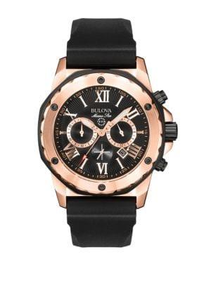Bulova Men's Marine Star Chronograph Rose Gold Silicone Strap Watch- 98b104