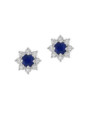 Effy Royale Bleu Diamond, Natural Sapphire And 14k White Gold Stud Earrings