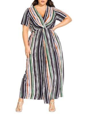 City Chic Plus Jungle Stripe Short-sleeve Maxi Dress