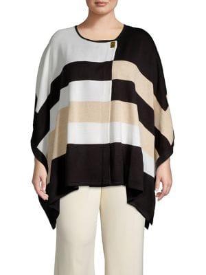 Calvin Klein Plus Colorblock Striped Poncho