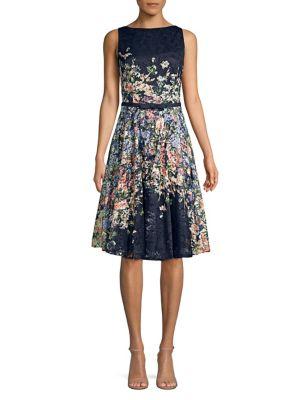 Gabby Skye Floral Lace Waist-tie Dress