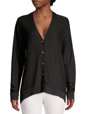 Donna Karan Mixed Media Button Cardigan