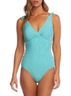 Lauren Ralph Lauren Seersucker Stripe One-piece Tie Shoulder Swimsuit