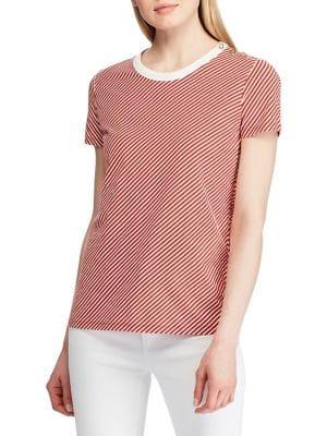 Lauren Ralph Lauren Button Shoulder Striped Tee