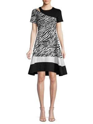Donna Karan Zebra Print Cut Out Striped Fit-&-flare Dress
