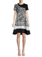 Donna Karan Zebra Print Cut Out Striped Fit-&-flare Dress