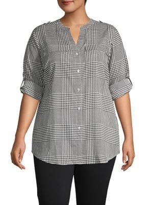 Calvin Klein Plus Roll-sleeve Glen Plaid Shirt