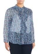 Vince Camuto Plus Floral-print Ruffle Front Blouse