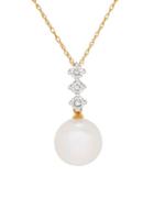 Lord & Taylor 9mm - 9.5mm White Round Freshwater Pearl, Diamond And 14k Gold Pendant Necklace