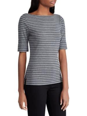 Lauren Ralph Lauren Striped Stretch-cotton Boatneck Top