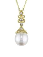 Sonatina 9-9.5mm Cultured Freshwater Pearl, Diamond And 14k Yellow Gold Vintage Drop Necklace