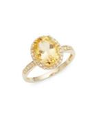 Lord & Taylor 14k Yellow Gold Diamond And Citrine Halo Ring