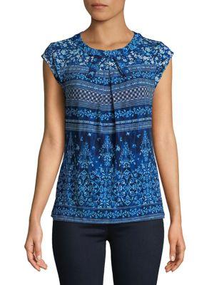 Karl Lagerfeld Paris Printed Cap Sleeve Top