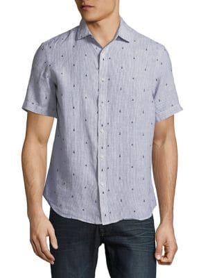 Black Brown Striped Linen Short-sleeve Shirt