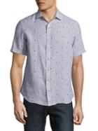 Black Brown Striped Linen Short-sleeve Shirt