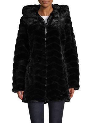 Gallery Hooded Faux Fur Stadium Jacket